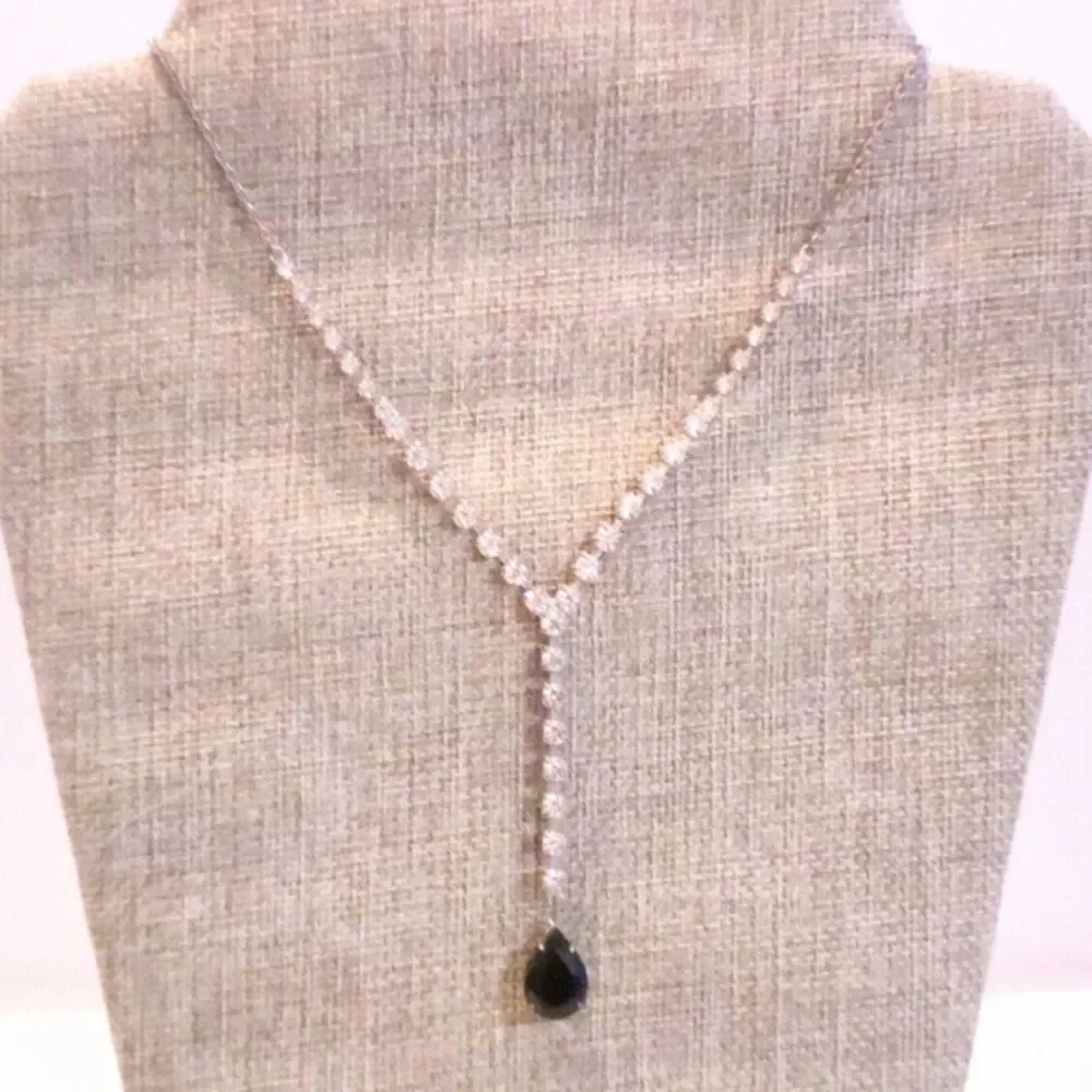 Vintage Rhinestone Y Drop Gold Tone Necklace